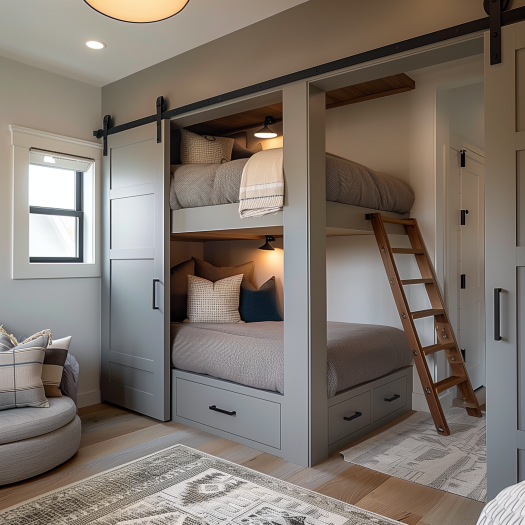 modern bunk bed kids room barn doors