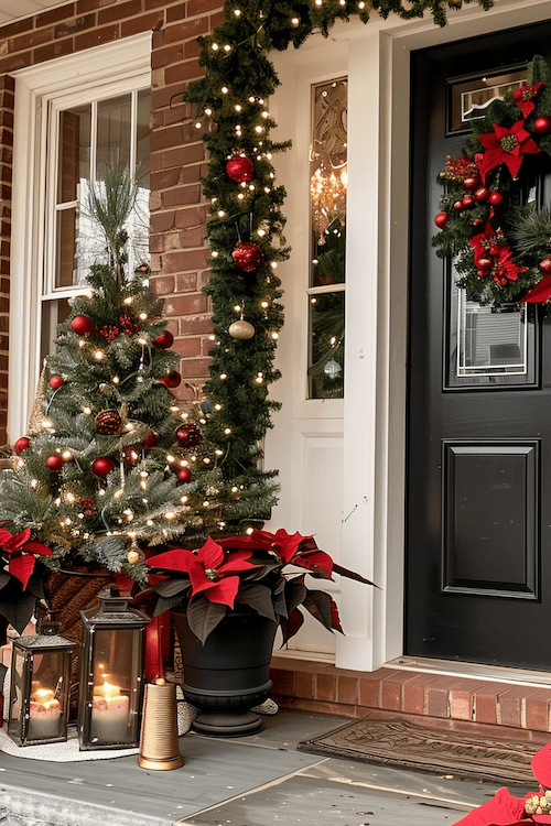 Bright and Merry Front Porch Decorated For Christmas