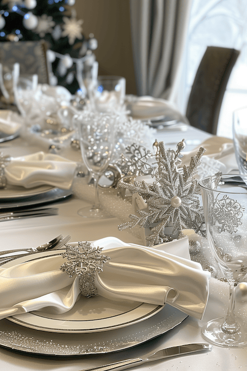 Silver winter wonderland Christmas table decorating ideas