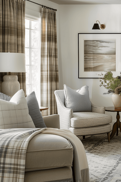 two arm chairs in transitional living room