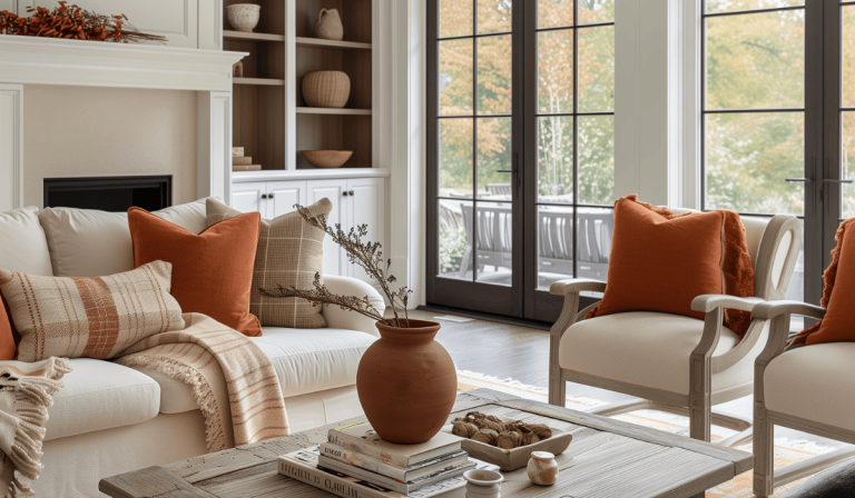 living room decorated with Cozy Fall Decorating Ideas To Create An Inviting Autumn Aesthetic