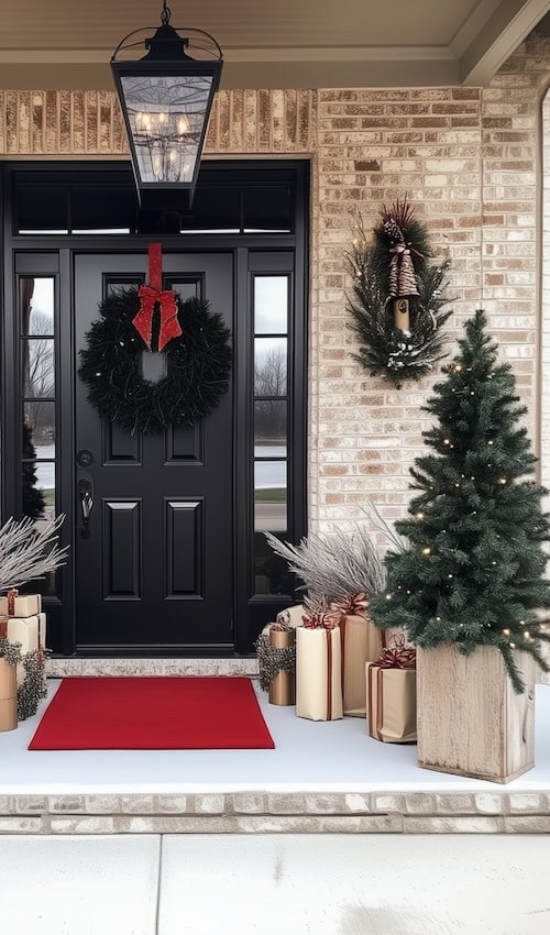 decorate a black front door christmas display