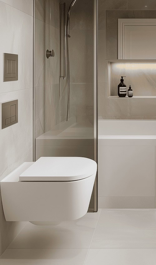 Floating Toilet is a trick to make Small Bathroom Look More Spacious