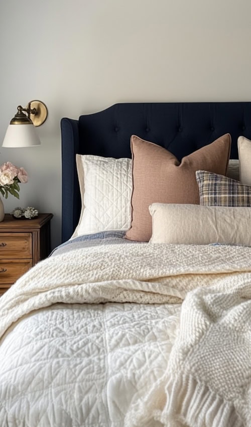 comformatble bed decorated with french country cottage bedding