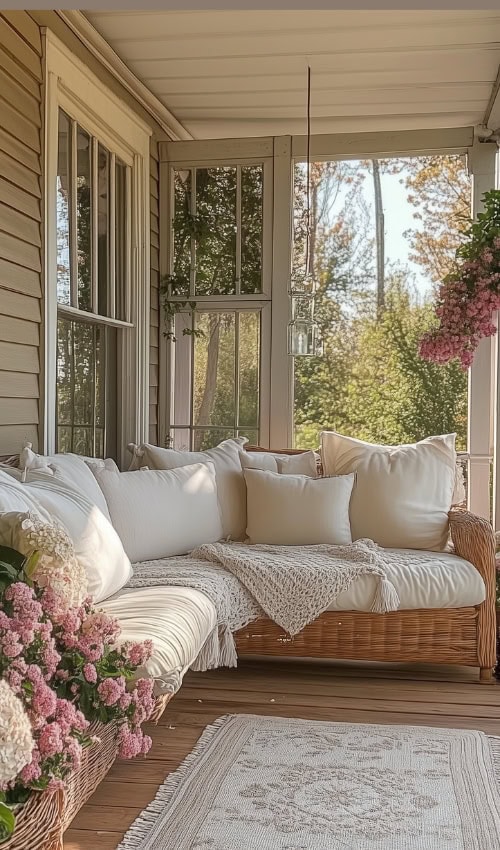 cozy spring cottage porch decor