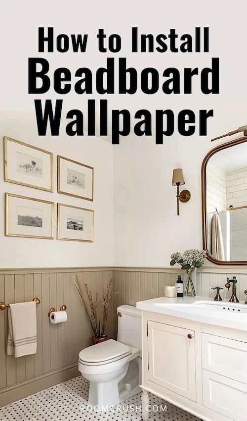 DIY Bead board walls: beadboard wallpaper bathroom makeover