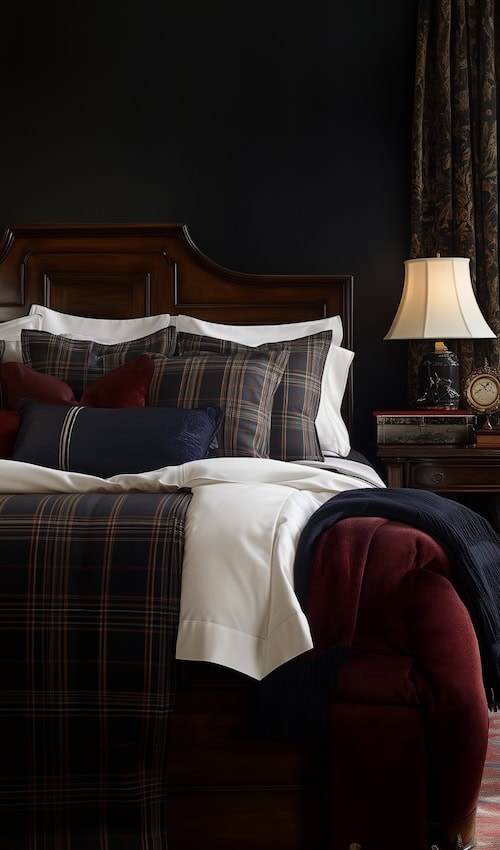 layers of ralph lauren interiors - dark ralph lauren tartan bedding