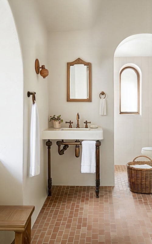 Spanish bathroom with elegant Mexican floor tiles