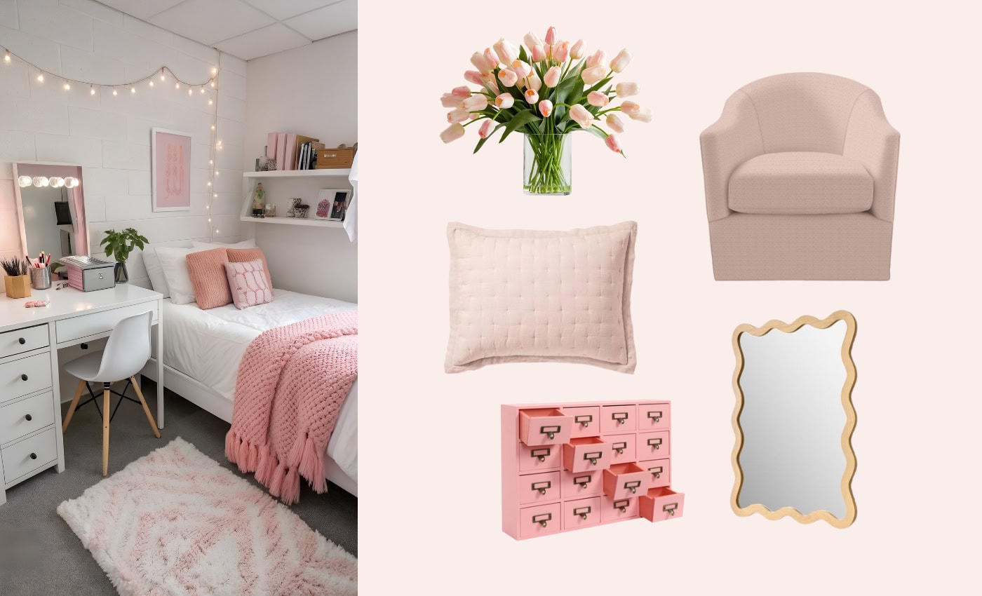 curation of Pink Dorm Room Ideas for a Girly Aesthetic