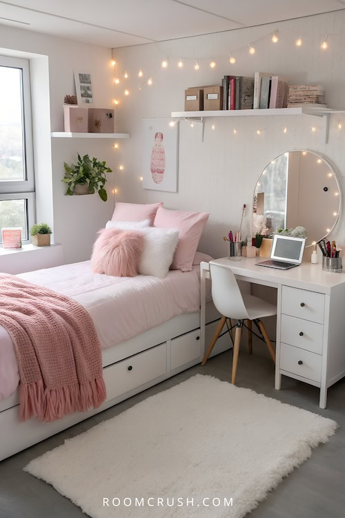 pink college dorm room inspiration - decorating