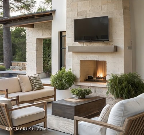 outdoor fire pit seating ideas - cozy backyard ideas with TV
